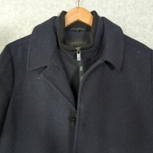 Ike Behar NYC Navy  Pea/Oxford Coat Jacket Mens Small Wool Quiet Luxury Full Zip